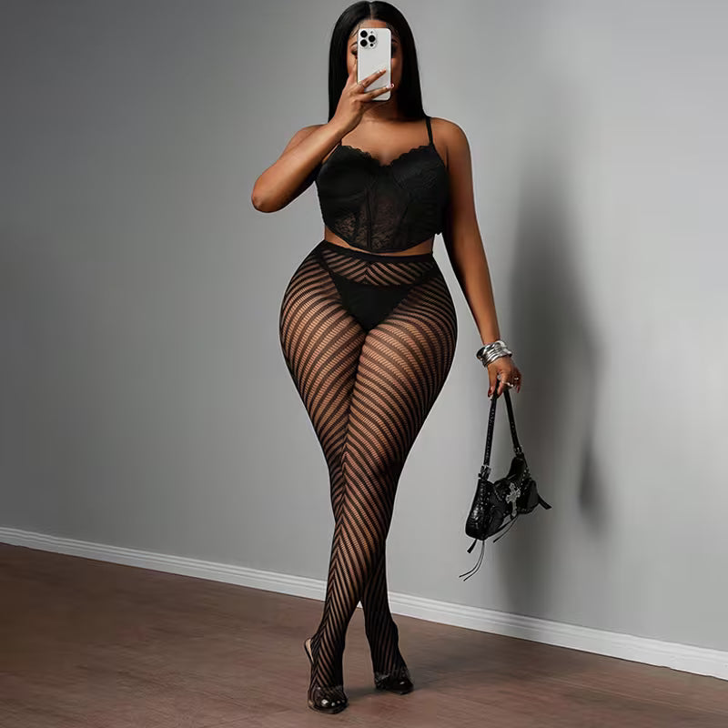 Leggings à Rayures Grande Taille
